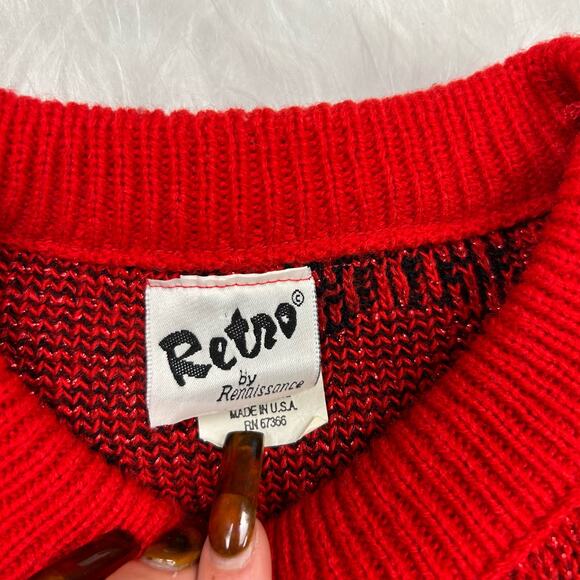 Vintage 80s Bow knit sweater size L - Picture 3 of 5